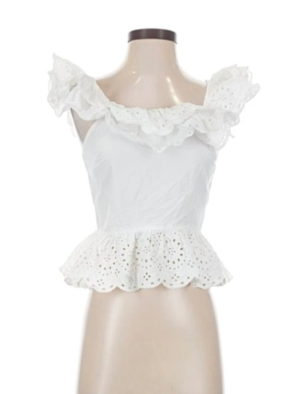 Cottagecore Ruffled Eyelet Peplum Top Open Back Express L Off Shoulder NWT Boho
